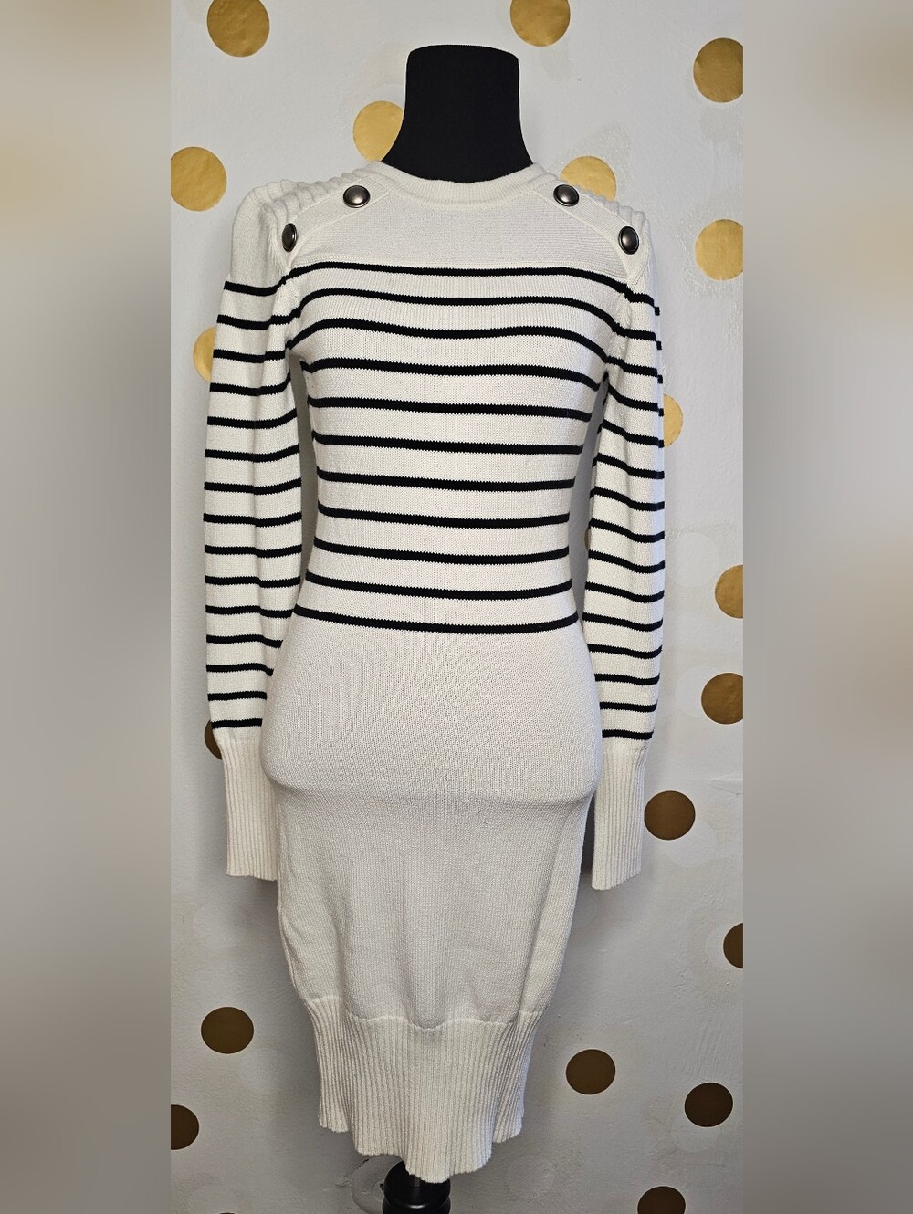 Striped Knit Dress - Black & White - Size: Medium